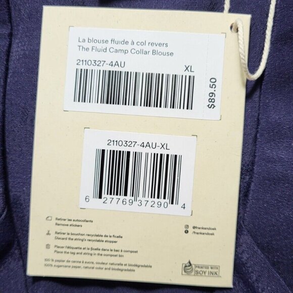 Frank And Oak Women's Blouse Size XS/XL Blue Short Sleeve Fluid Camp Collar - Picture 7 of 11